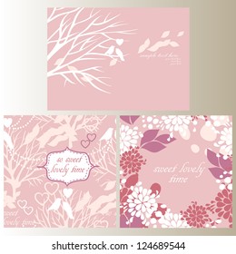 Flowers, leaves and love birds set of vector images for your design