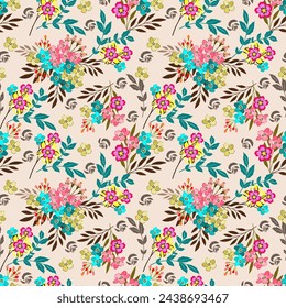 Flowers, leaves, many colors, bright colors, hand drawn, seamless, on a light background. Designed for fabric, textiles, gift wrap.