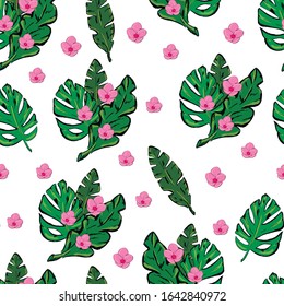 Flowers, leaves nature, fashion vector seamless pattern on white background . Concept for print, textile , cards , wallpaper, wrapping paper