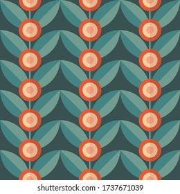 Flowers and leaves nature vector background. Abstract geometric seamless pattern. Decorative ornament in flat design style. Floral backdrop. Tropical fruits poster. 