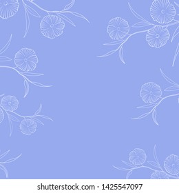 Flowers with leaves on blue background. Vector illustration.