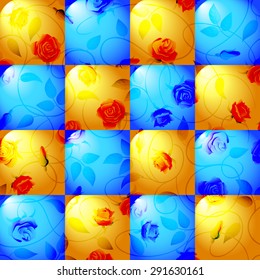 Flowers and leaves on a colorful background. Vector illustration.