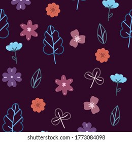 Flowers and leaves on a dark background. Abstract background.