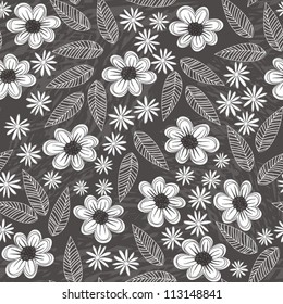 flowers and leaves on dark gray background  seamless pattern