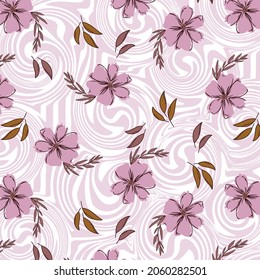 Flowers with leaves on swirl marlbe background