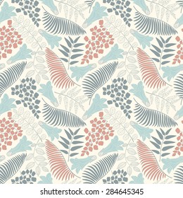 flowers and leaves on a white background in seamless pattern