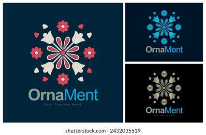 flowers leaves ornament pattern floral set logo template design
