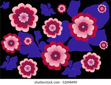 Flowers and leaves pattern on  	black background