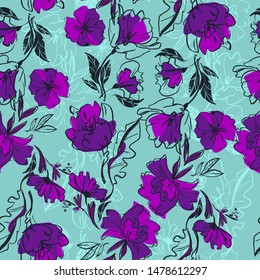 Flowers and leaves pattern vector. Trendy Decorative ornament for fashion textiles. Сolorful floral background. Fabric design.