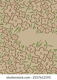 flowers with leaves patterns on beige background for branding, fabric print, wallpaper, social media post, doodle, notes, book covers, wall decor.