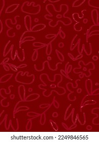 Flores, patrones de hojas sobre ilustraciones de fondo rojo, estética vectorial para papel pintado, decoración de pared, cubiertas de plantillas, impresiones de arte