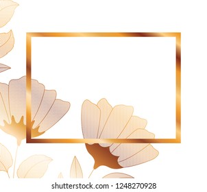 flowers with leaves and rectangle isolated icon