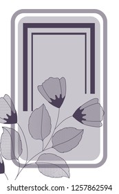 flowers with leaves and rectangle isolated icon
