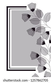 flowers with leaves and rectangle isolated icon