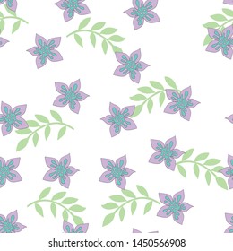 Flowers with leaves retro seamless pattern.
