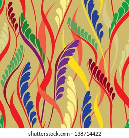 Flowers and leaves seamless background. Floral vector pattern. Floral multicolor seamless background in Hawaiian style.