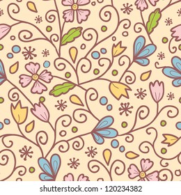 Flowers and leaves seamless pattern background