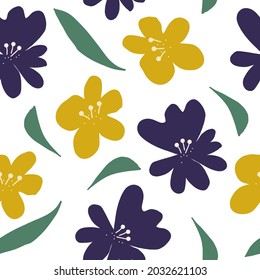 Blumen und Blätter nahtlose Muster handgezeichnet doodle. Vektorgrafik, Minimalismus. Blumendruck, Tapeten, Textilien, Packpapier, Dekoration