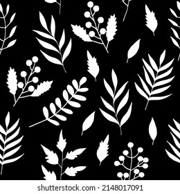 flowers and leaves seamless pattern hand drawn. vector, minimalism, scandinavian, monochrome, trendy colors 2022. simple abstract plants. wallpaper, wrapping paper, textiles, background.