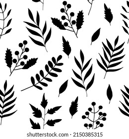 flowers and leaves seamless pattern hand drawn. 