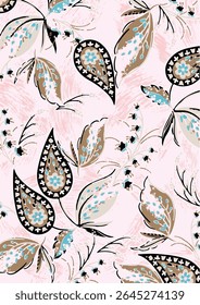 flowers with leaves seamless pattern on background