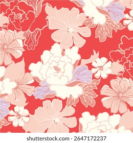 flowers with leaves seamless pattern on background