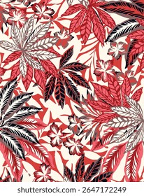 flowers with leaves seamless pattern on background