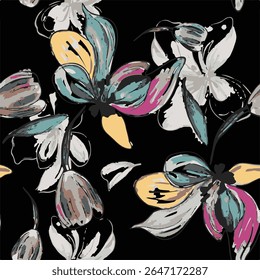 flowers with leaves seamless pattern on background