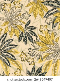 flowers with leaves seamless pattern on background