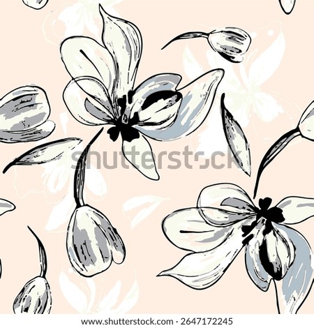 flowers with leaves seamless pattern on background