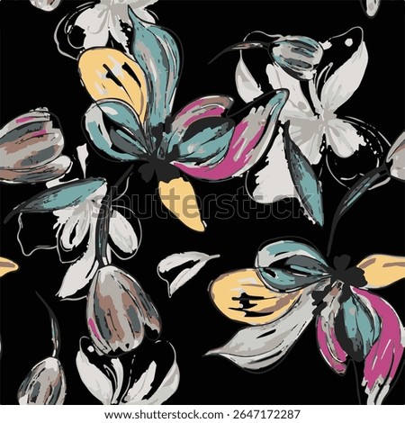 flowers with leaves seamless pattern on background