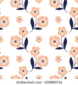 Flowers and leaves seamless pattern. Spring texture for wrapping paper, packaging.