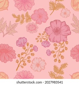 flores y hojas sin soldadura estribo fondo de flores dibujado a mano Diseño floral para impresión cubiertas de papel decorativo tejidos interiores de papel tapiz empaque tarjetas cosméticas batik boho vector 