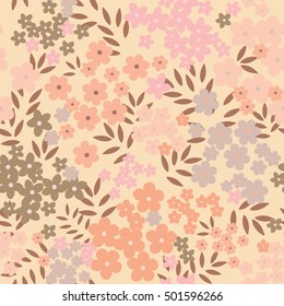 Flowers and leaves seamless vector pattern 