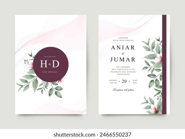 Flowers and leaves set for beautiful wedding invitation template
