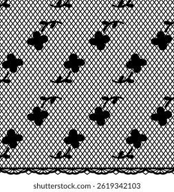 Las flores y las hojas se fijan en un textil cuadriculado.  Un patrón repetitivo decora el borde de la tela. Ilustración vectorial de dibujos animados