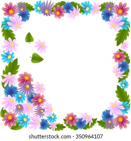 Flowers with leaves set. Spring or summer design for background  or invitation, wedding or greeting cards, Isolated on white background, vector illustration