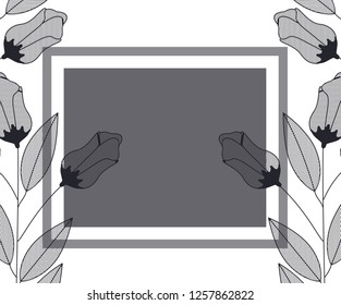 flowers with leaves and square icon