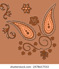 flowers, leaves and stalks art pattern vector. This pattern wallpapper or background of stalks, flowers and leaves is most popular traditional pattern in Java Industrial fabrics and textiles.