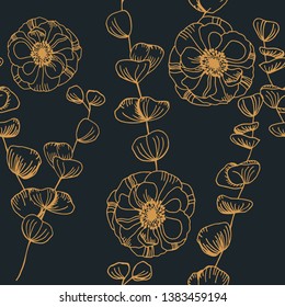 flowers and leaves tropical seamless floral pattern hand drawn sketch