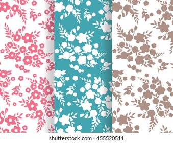 Flowers and leaves.  Vector floral pattern.  Soft colors. Flat background for greeting card, wedding invitation, wallpaper, fabric, furniture, fashion, carpet, floor mat, lace.  
