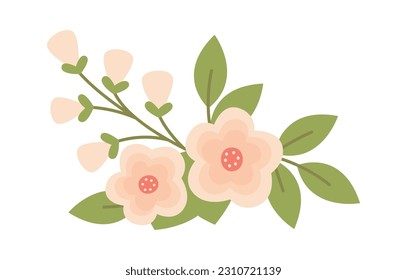 Flowers With Leaves Vector Illustration
