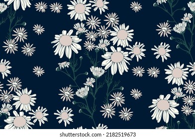 Flowers and leaves in vintage style, seamless pattern