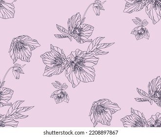 Flowers and leaves in vintage style, seamless pattern.	
