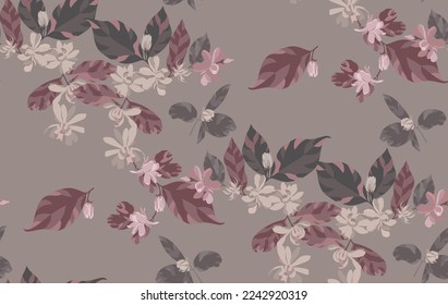 Flowers and leaves in vintage style, seamless pattern	
