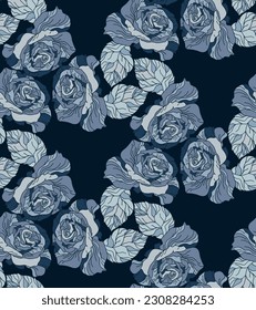 Flowers and leaves in vintage style, seamless pattern.	