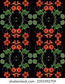 Flowers and leaves in vintage style, seamless pattern.