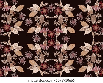Flowers and leaves in vintage style, seamless pattern	
