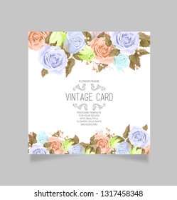 Flowers and leaves, watercolor, can be used as greeting card, invitation card for wedding