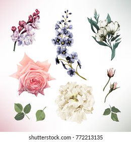 Flowers and leaves, watercolor, can be used as greeting card, invitation card for wedding, birthday and other holiday and summer background. Vector illustration.
Flowers and leaves, watercolor, can be used as greeting card, invitation card for wedding, birthday and other holiday and summer background. Vector illustration.